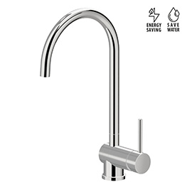 Single-lever sink mixer with swivel, folding and round spout