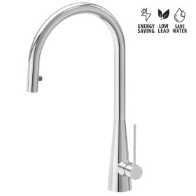 Single-lever sink mixer, round swivel spout and single jet retractable pull-out hand shower