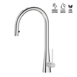 Single-lever sink mixer, round swivel spout and single jet retractable pull-out hand shower