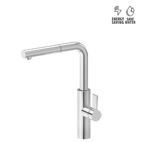 Single-lever sink mixer with swivel spout and double jet pull-out hand shower