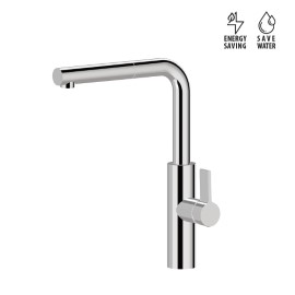 Single-lever sink mixer with swivel spout and double jet pull-out hand shower