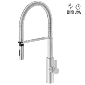 Single-lever sink mixer with swivel and adjustable spring