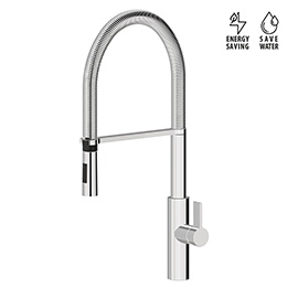 Single-lever sink mixer with swivel and adjustable spring