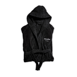 Hooded black towel bathrobe