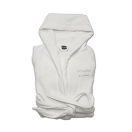 Hooded white towel bathrobe