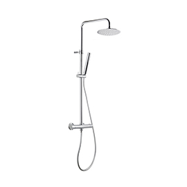Shower pillar with exposed thermostatic mixer