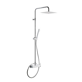 Shower pillar with exposed mixer complete of diverter, stainless steel head shower and brass single-jet hand shower set. 