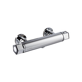 Single lever exposed shower thermostatic mixer.