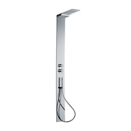 Stainless steel squared shower pillar with a built-in thermostatic mixer and diverter with In-BOX