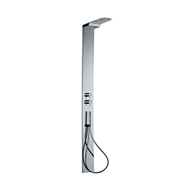 Stainless steel round shower pillar with a built-in thermostatic mixer and diverter with IN-BOX