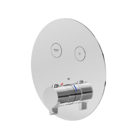 Two ways out thermostatic concealed mixer with one handle for temperature control and buttons ON/OFF.
