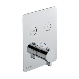 Two ways out thermostatic concealed mixer with one handle for temperature control and buttons ON/OFF.