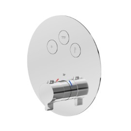 Three ways out thermostatic concealed mixer with one handle for temperature control and buttons ON/OFF.