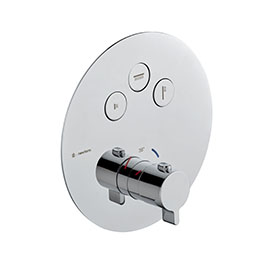 Three ways out thermostatic concealed mixer with one handle for temperature control and buttons ON/OFF.