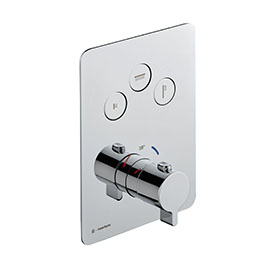 Three ways out thermostatic concealed mixer with one handle for temperature control and buttons ON/OFF.